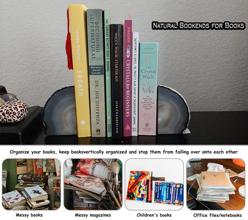 AMOYSTONE أقفال كتب من حجر الأجات الفريد من AMOYSTONE، أقفال كتب قوية للكتب الثقيلة، مثبت كتاب من كريستال الكوارتز، بني/رمادي طبيعي، 4-6 رطل، مثالي لتزيين المكتب وغرفة الدراسة - Image 3